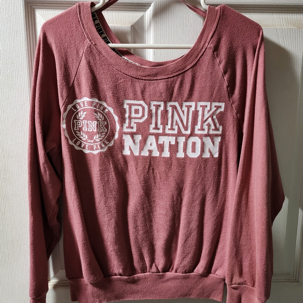 Pink nation off shoulder sweatshirt